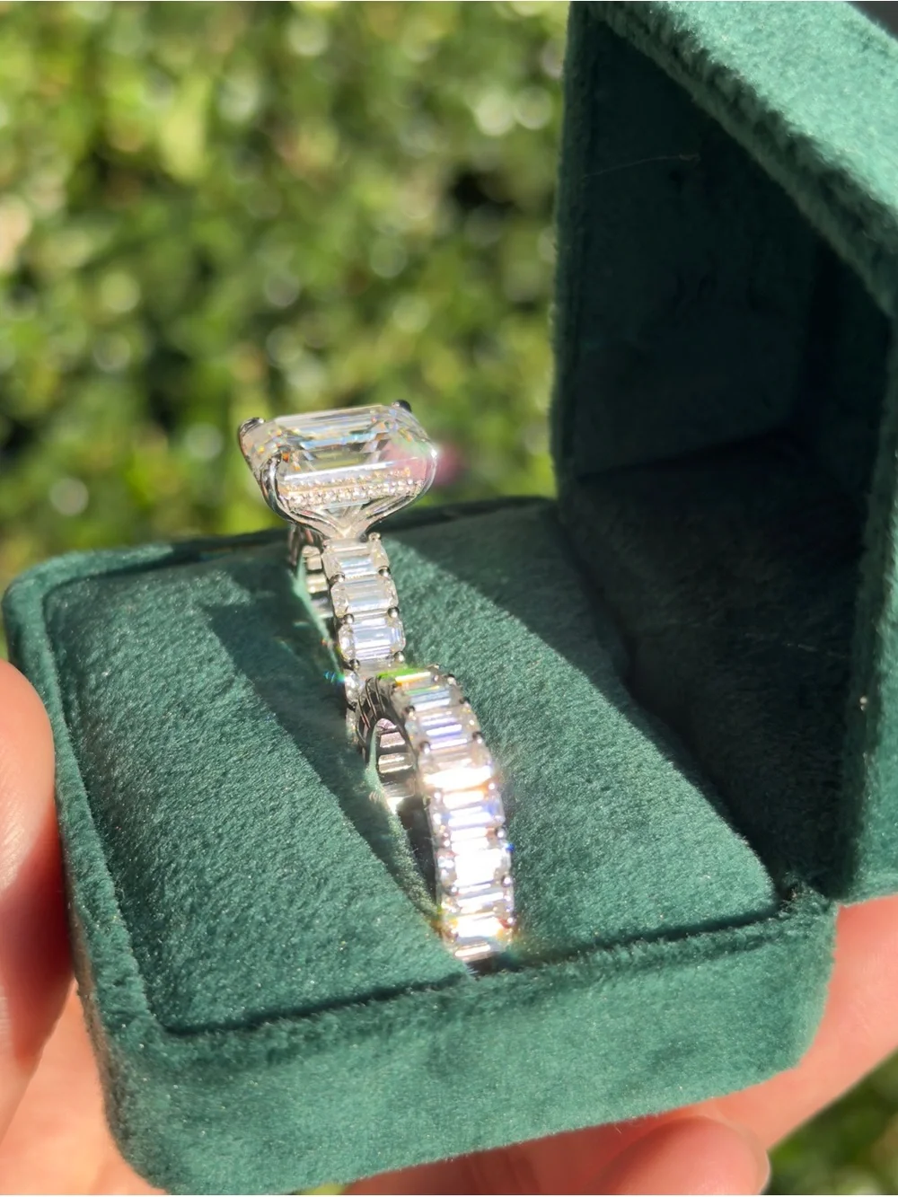 30cttw big emerald cut vvs1 color D Moissanite eternity wedding set
